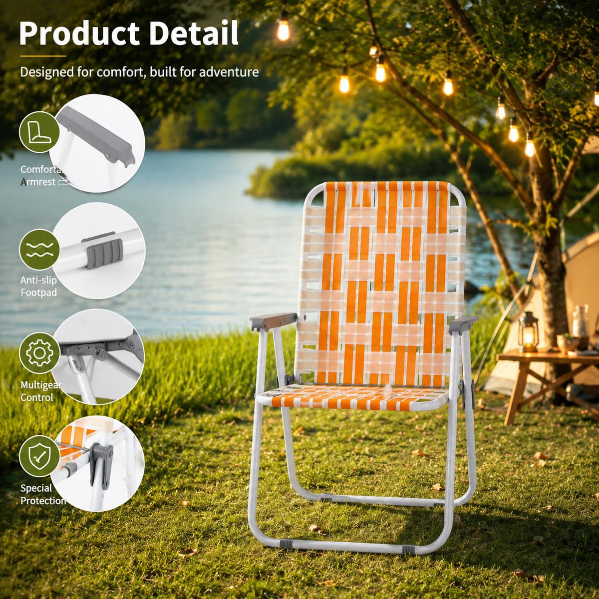 Webbed Foldable Metal Patio Chairs Set of 2 T5693