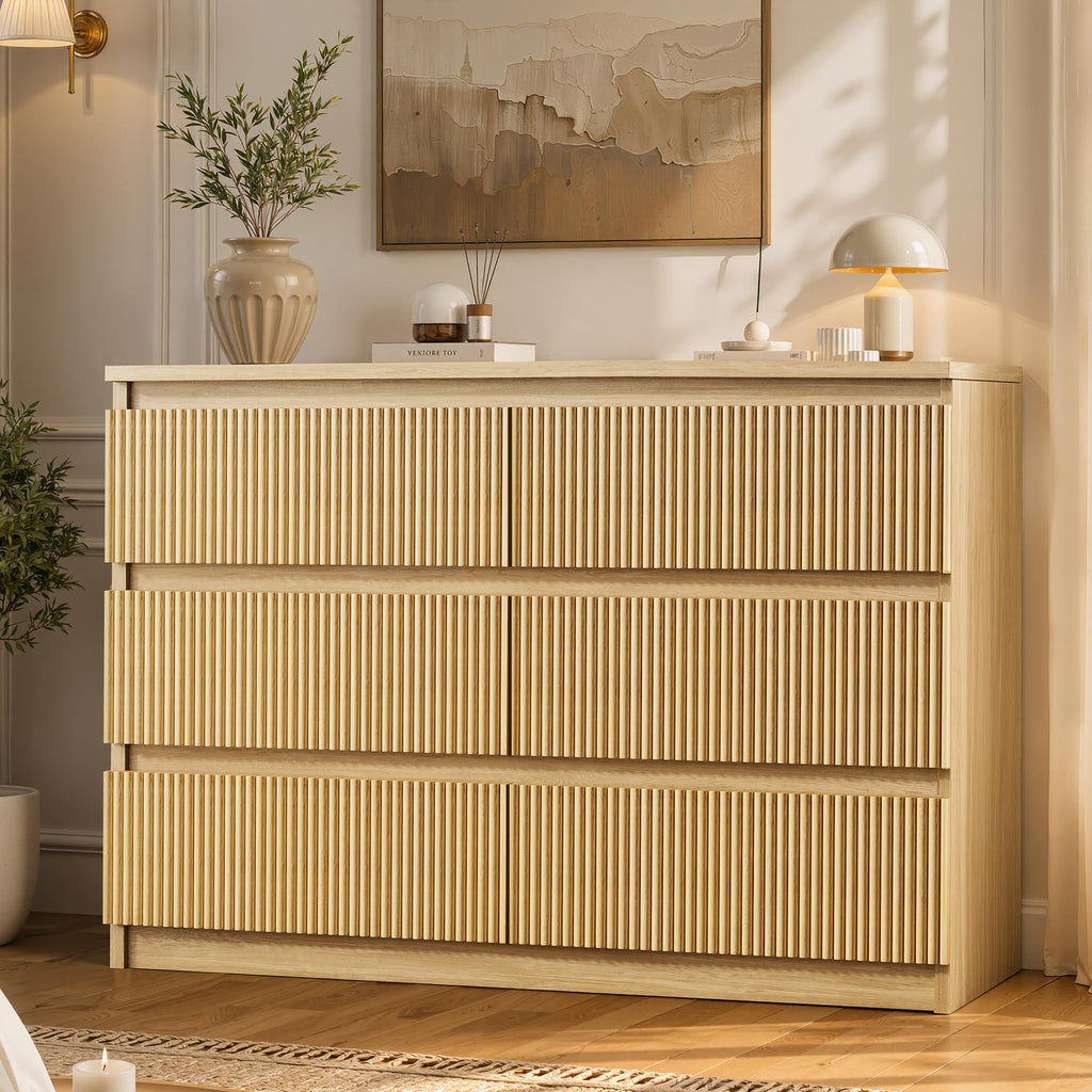 6 Drawer Fluted Wood Dresser B11347
