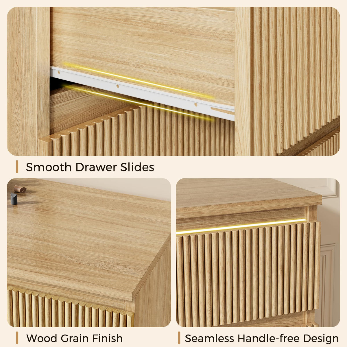6 Drawer Fluted Wood Dresser B11347