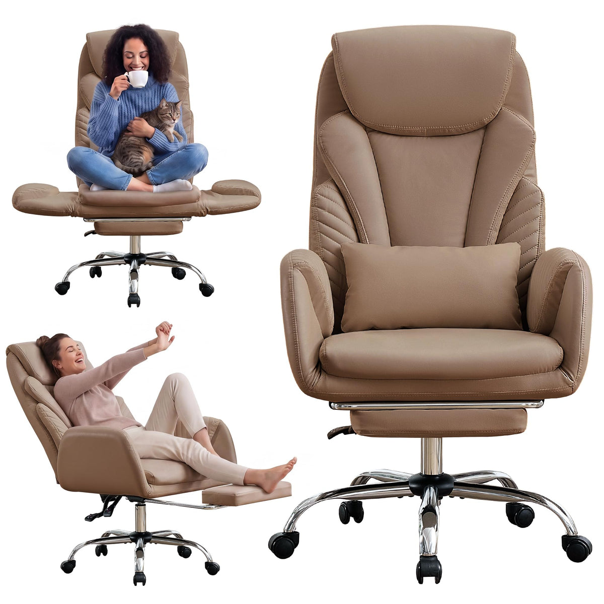 Cross Legged Office Chair with Flip Armrest and Footrest Brown N55538