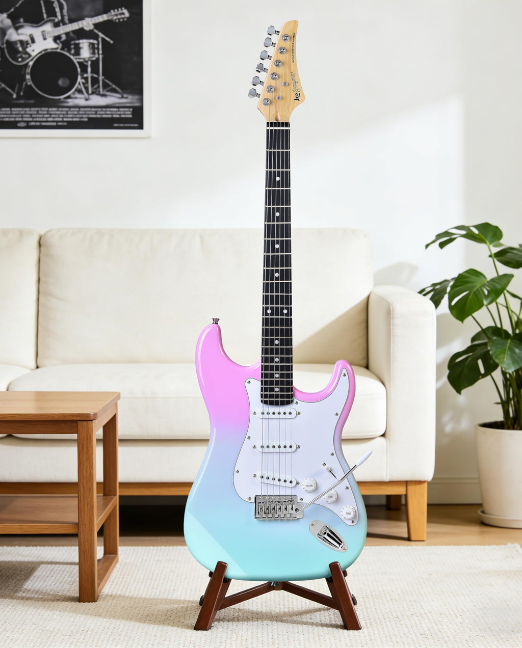 Beginner Electric Guitar 39” Kit with Portable Amplifier, Gig Bag, Tuner, Capo, Strap, Picks, SSS Pickups O88812