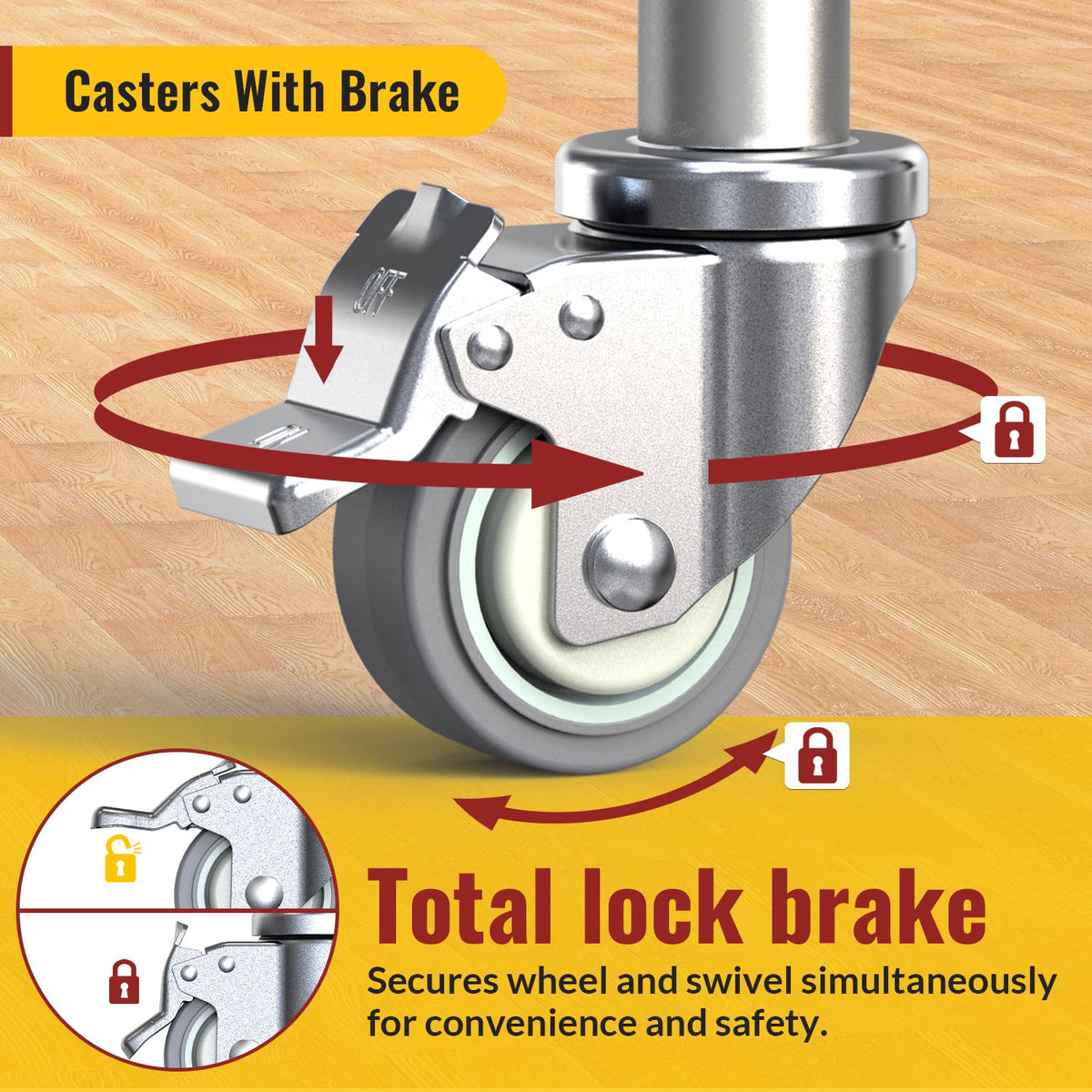 3 Inch Expanding Stem Locking Swivel Casters Set of 4 T7697
