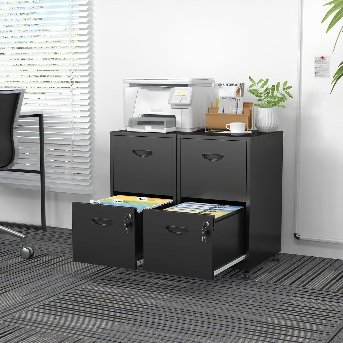 2 Drawer Black Metal File Cabinet with Lock V580095