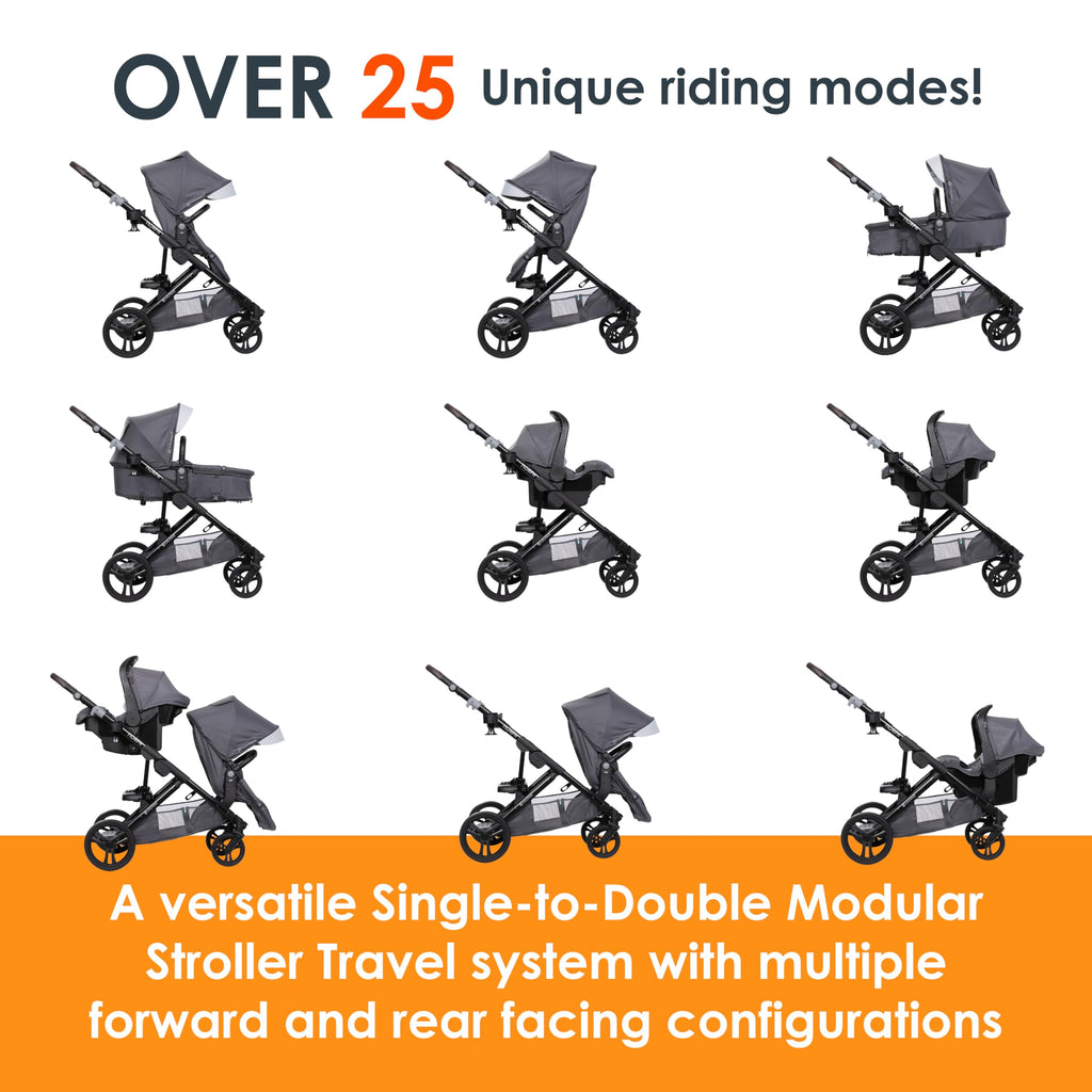 Single to Double Modular Stroller Travel System with Infant Car Seat Q1710