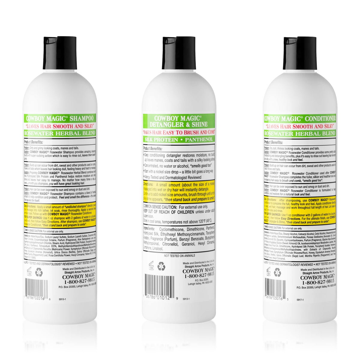 Shampoo + Conditioner + Detangler & Shine 16 Ounce each Silk Panthenol Honey Q502