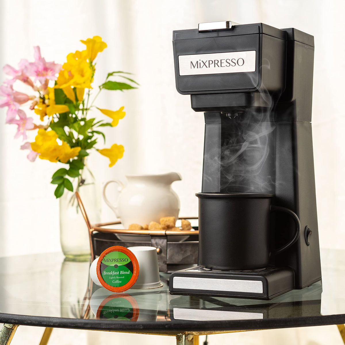 Single Serve Coffee Maker with 14oz Travel Mug & Reusable Filter T419597