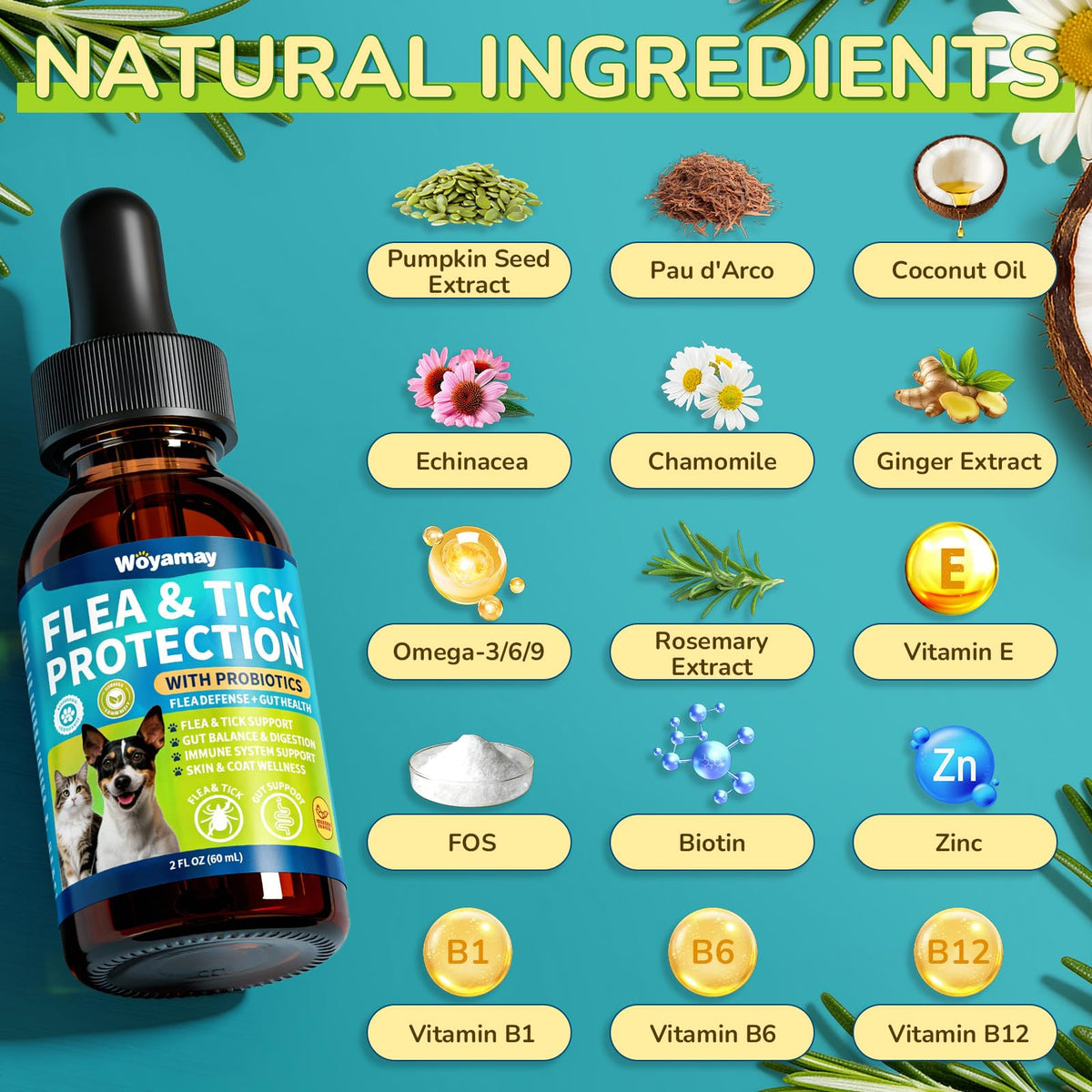Flea and Tick Prevention Drops with Probiotics T98833