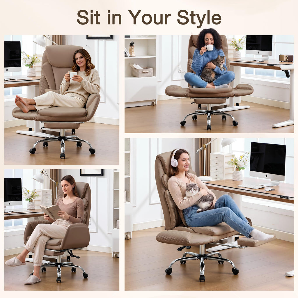 Cross Legged Office Chair with Flip Armrest and Footrest Brown N55538