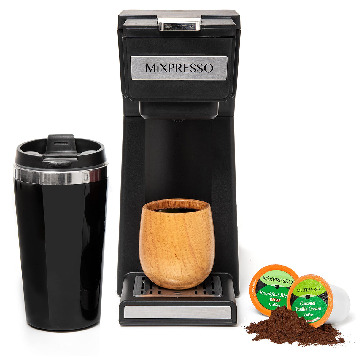 Single Serve Coffee Maker with 14oz Travel Mug & Reusable Filter T419597