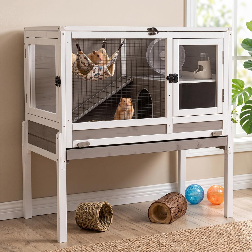 Wooden Two-Story Small Animals Cage with Pull Out Tray N38323