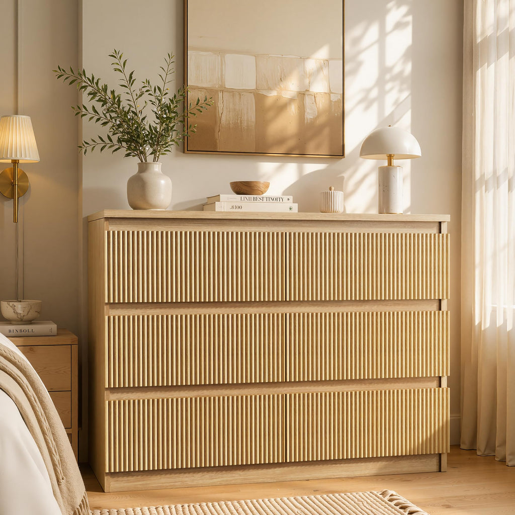 6 Drawer Fluted Wood Dresser B11347
