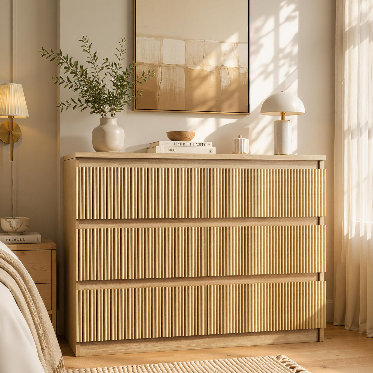 6 Drawer Fluted Wood Dresser B11347