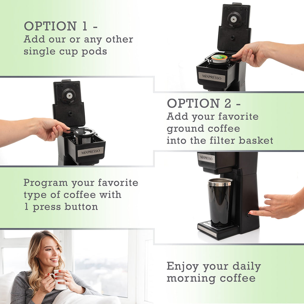 Single Serve Coffee Maker with 14oz Travel Mug & Reusable Filter T419597