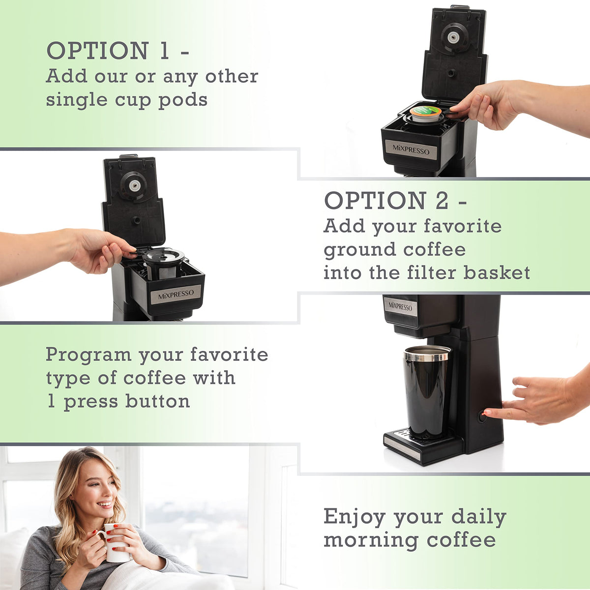 Single Serve Coffee Maker with 14oz Travel Mug & Reusable Filter T419597