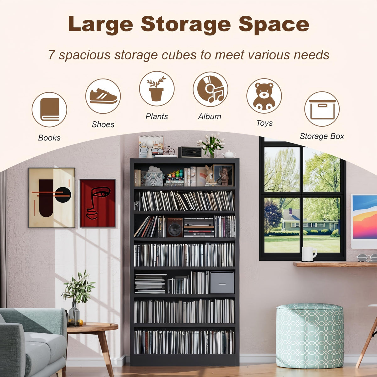 55" Metal Media Storage Cabinet with 6 Adjustable Shelves S293