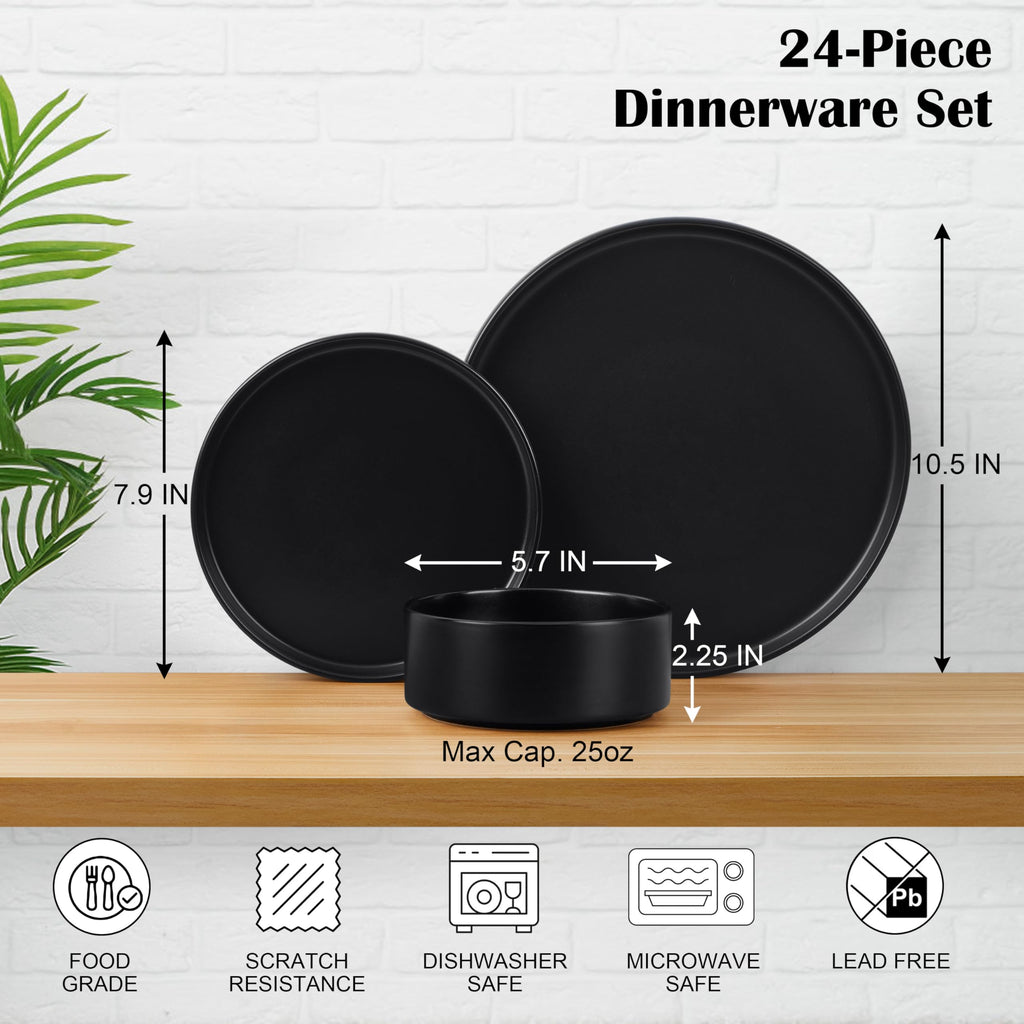 Black 24-Piece Stoneware Dinnerware Set for 8 T562800