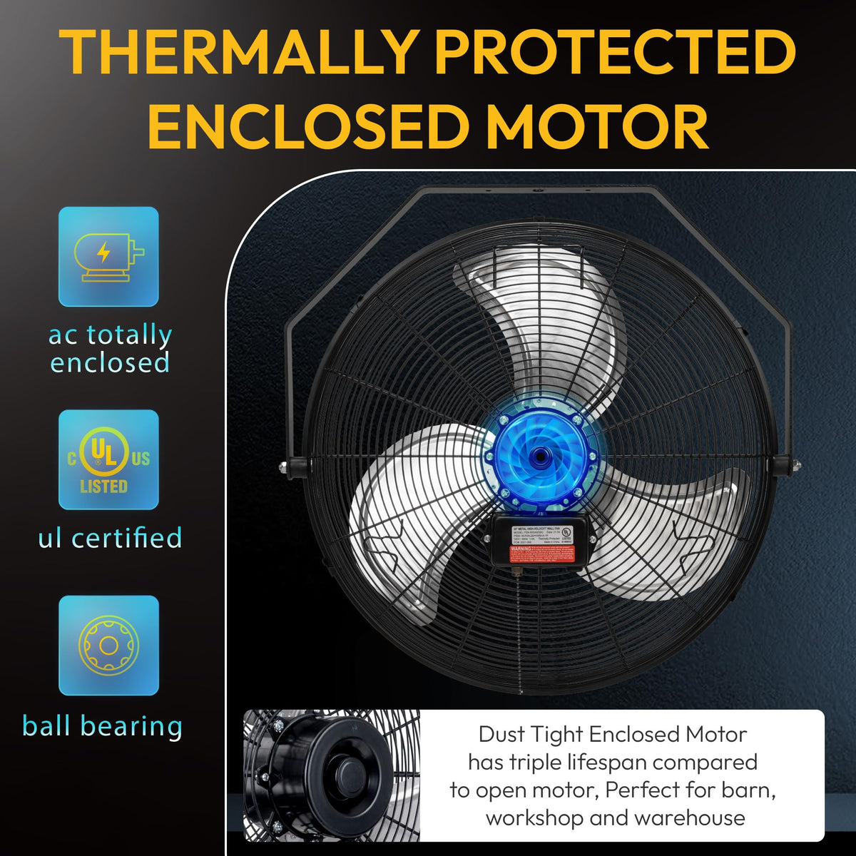 20 Inch High Velocity Industrial Wall Fan, 4750 CFM, 3-Speed, Black R770956