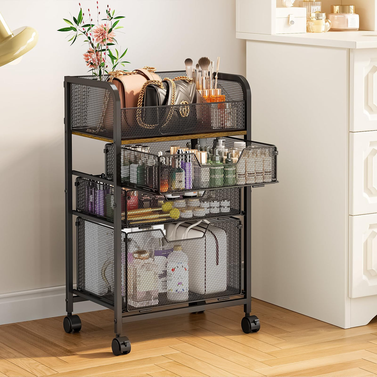 4-Tier Rolling Utility Cart with 3 Drawers E388885