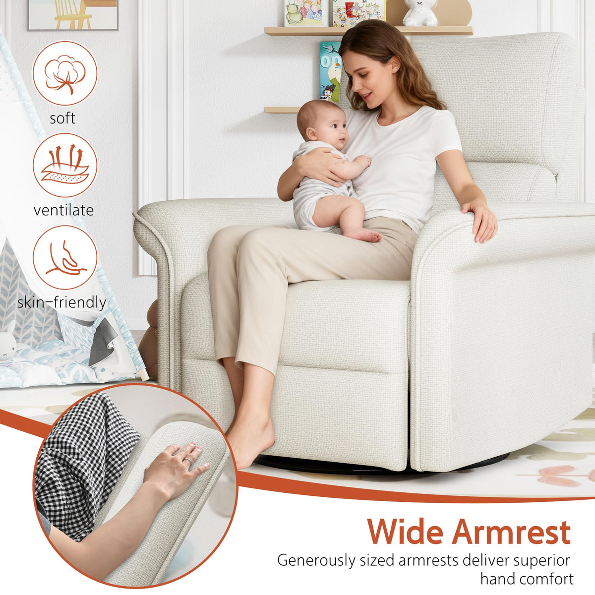 Fabric Light Gray Swivel Rocker Recliner Chair W145284