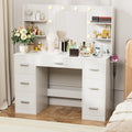 White Vanity Desk with Lighted Mirror and 7 Drawers B928317