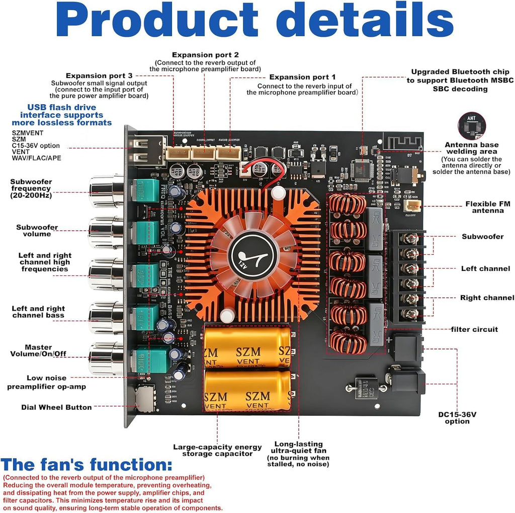 2.1 Channel Bluetooth 5.1 Amp Board 160W x 2 + 220W X89867