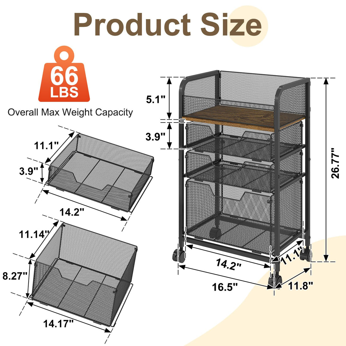 4-Tier Rolling Utility Cart with 3 Drawers E388885