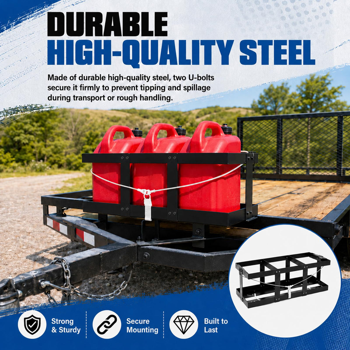 Stainless Steel Gas Can Holder for Three 5 Gallon Fuel Containers M876