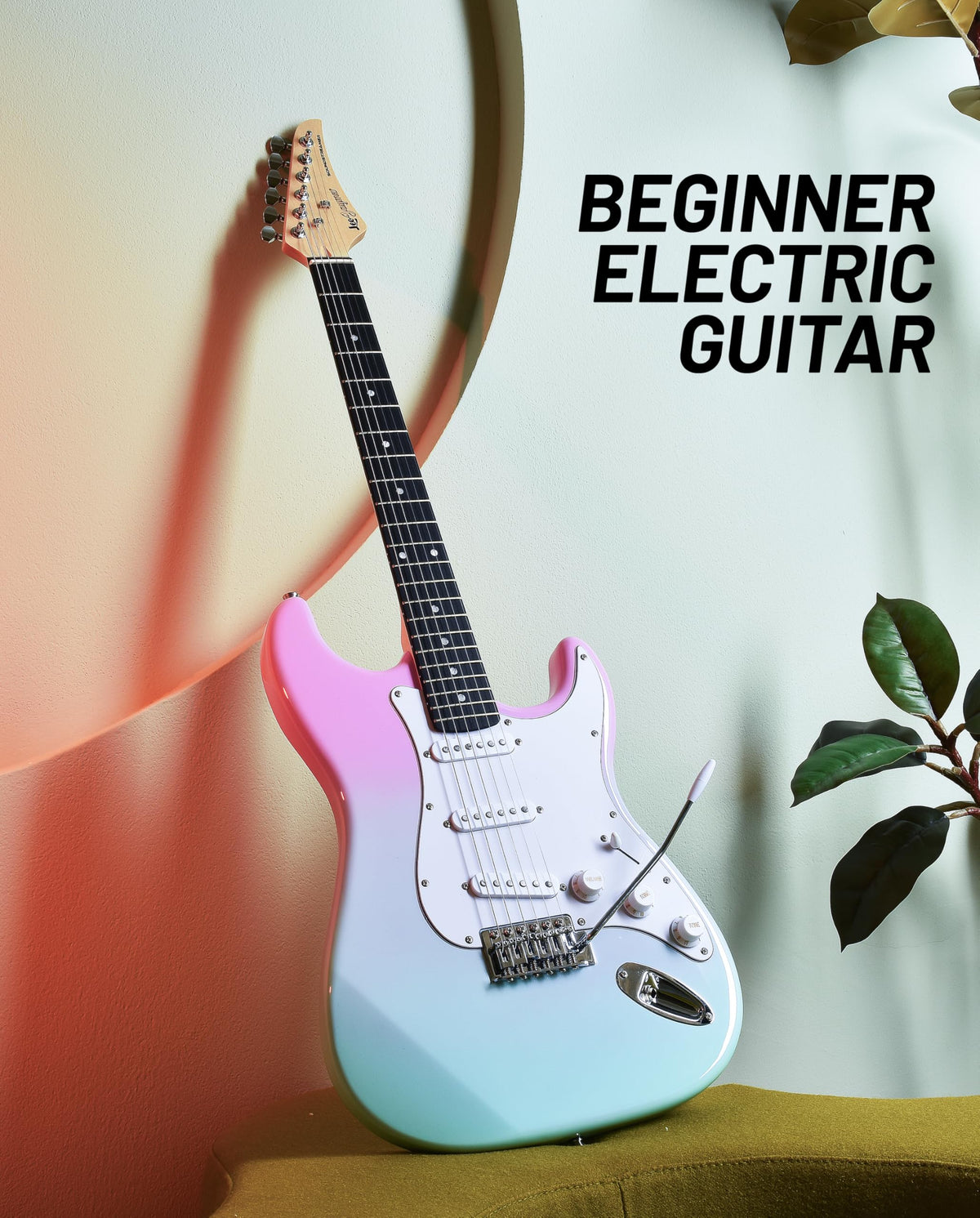 Beginner Electric Guitar 39” Kit with Portable Amplifier, Gig Bag, Tuner, Capo, Strap, Picks, SSS Pickups O88812