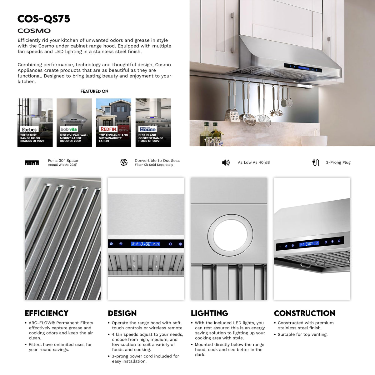 30 in. Ducted Under Cabinet Range Hood W105