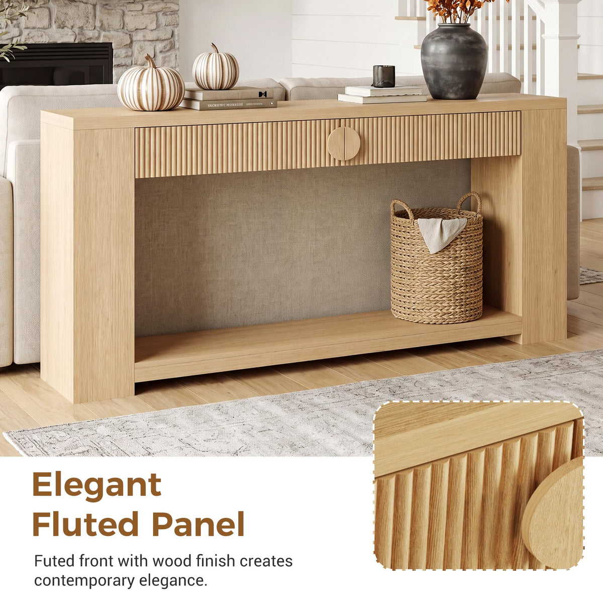 Oak Console Table with Storage Drawers H201145