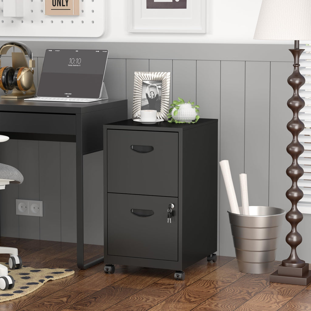 2 Drawer Black Metal File Cabinet with Lock V580095