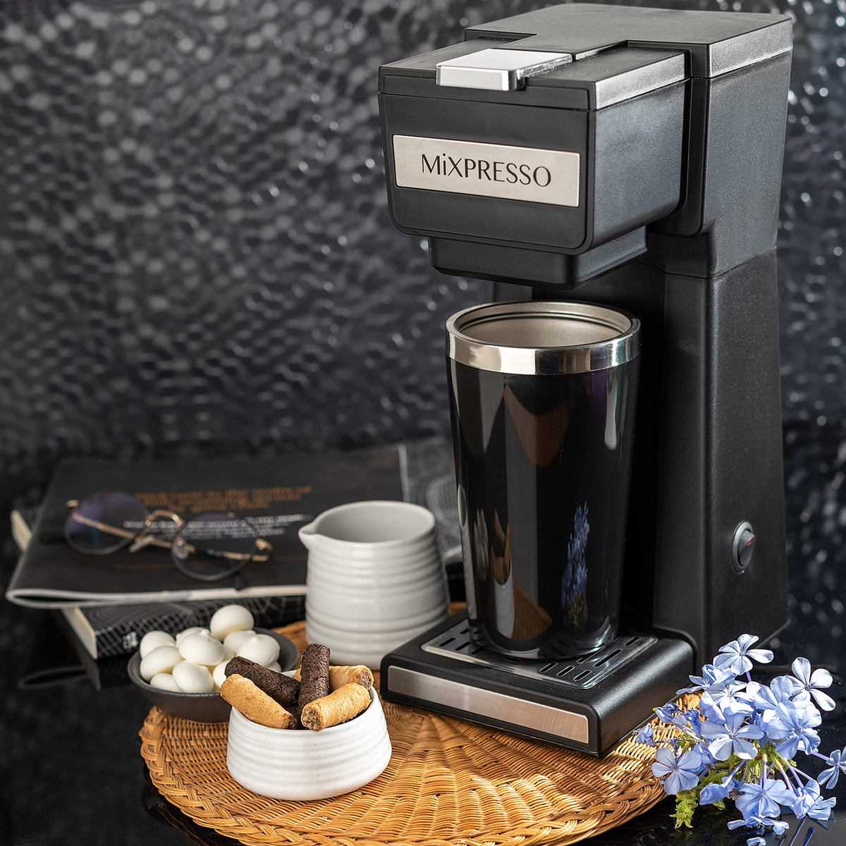 Single Serve Coffee Maker with 14oz Travel Mug & Reusable Filter T419597