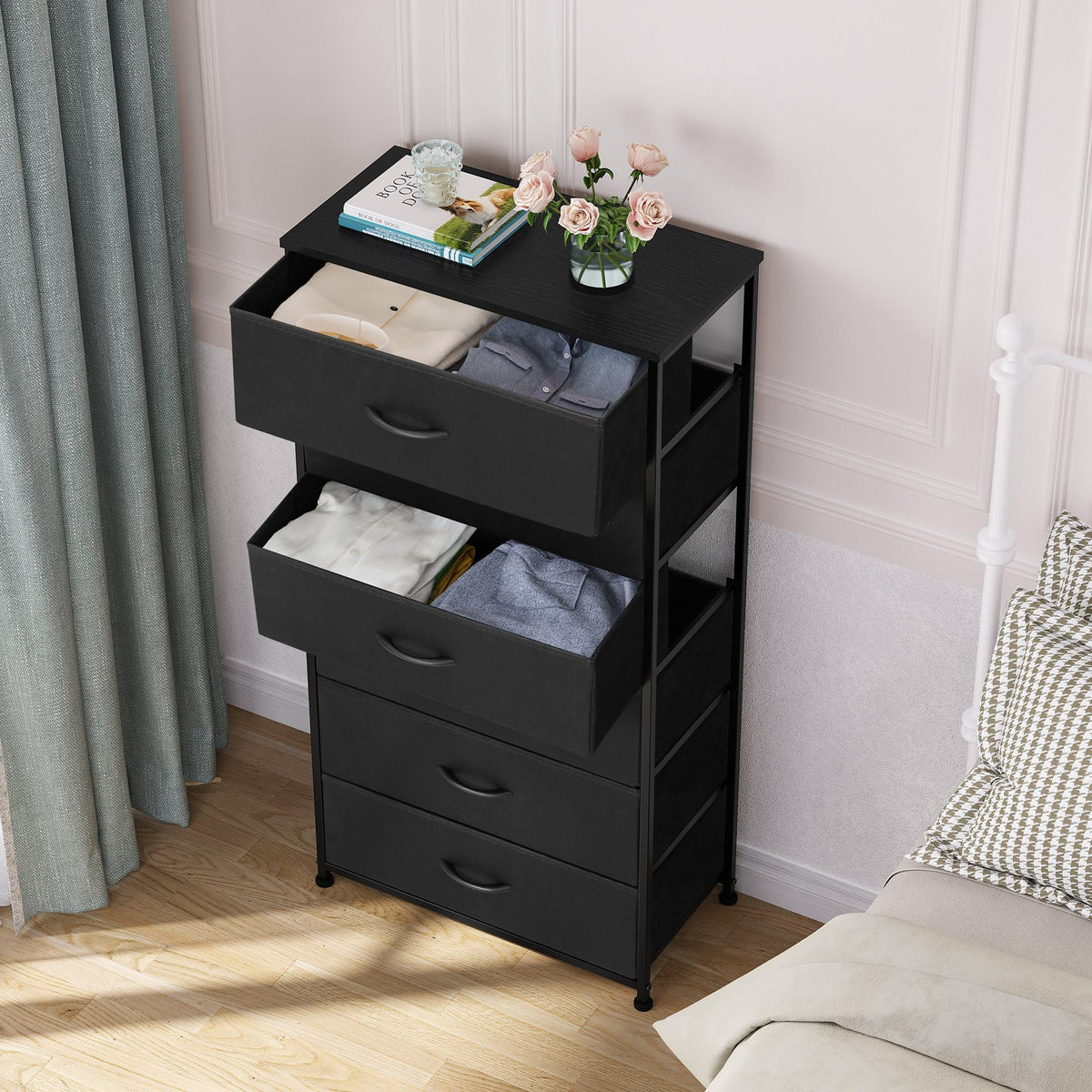 Black 6-Drawer Fabric Dresser Q553694