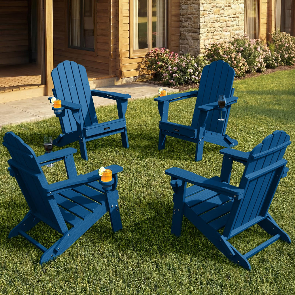 Folding Adirondack Chairs Set of 4 with 2 Cup Holders D590