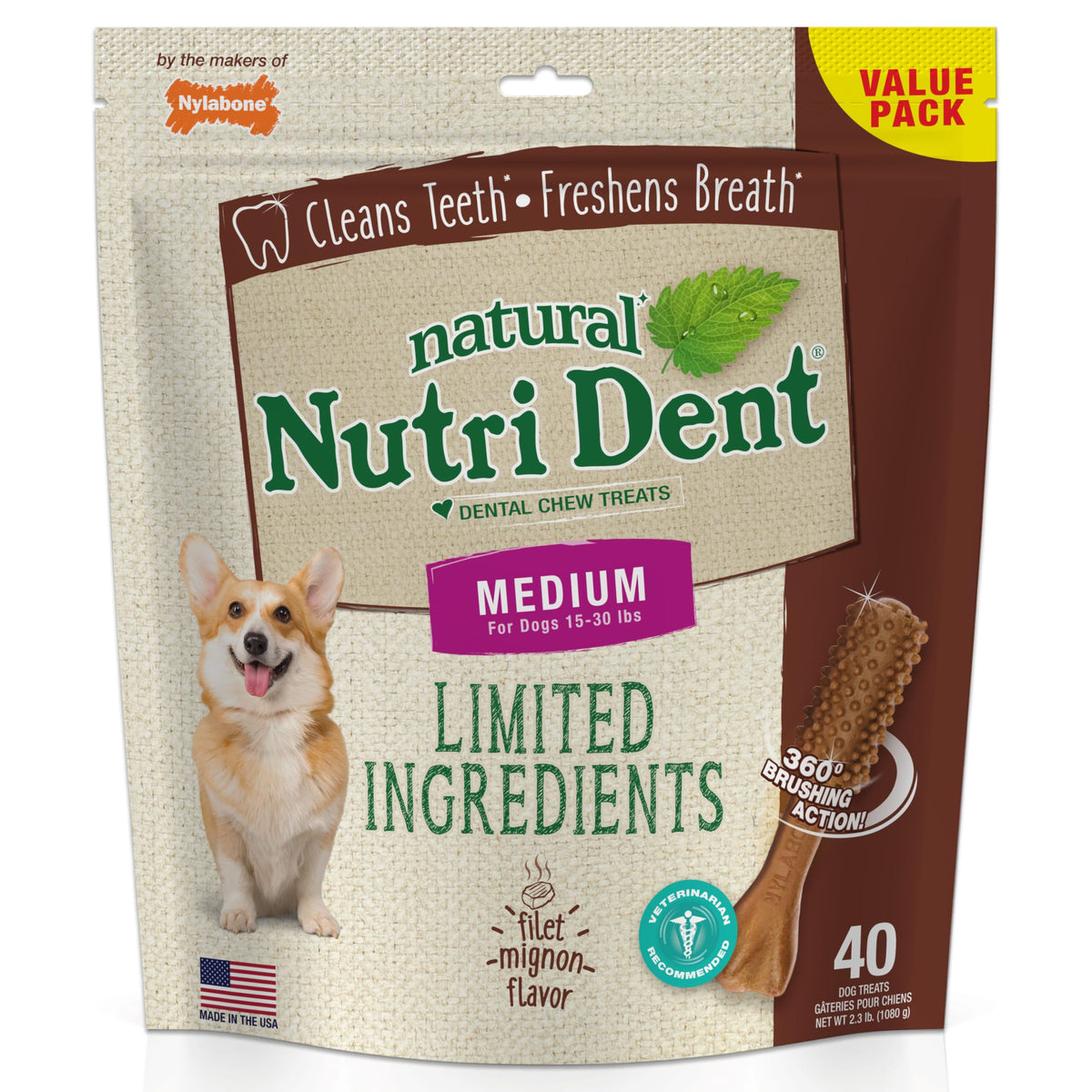 Filet Mignon Flavor Dog Dental Treats 40 Count Z4896