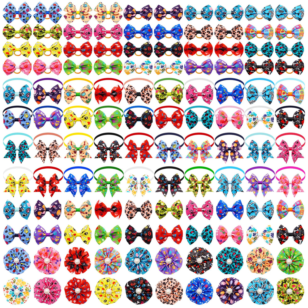120PCS Dog Bows Collar Flowers and Bowties Grooming Accessories P286103