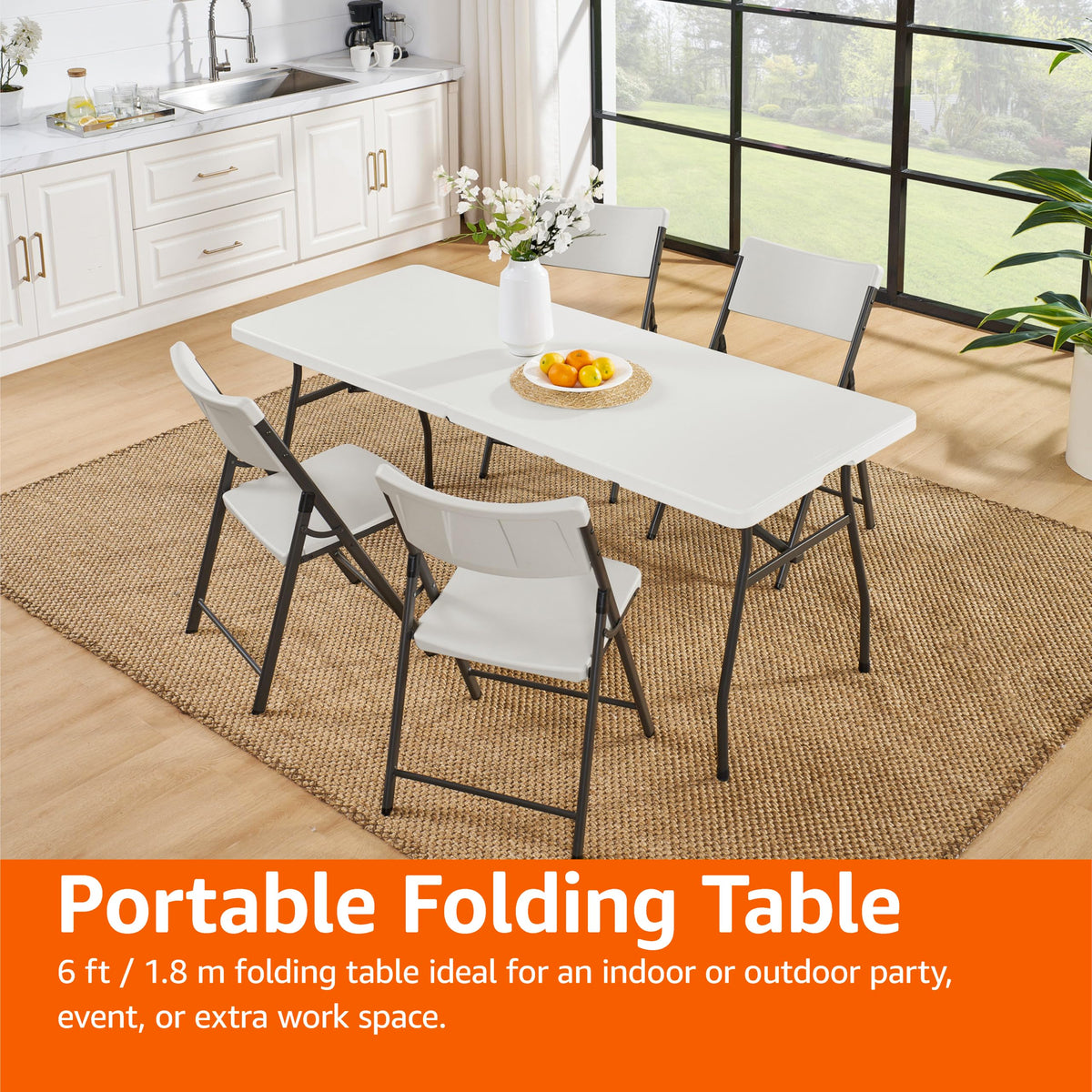 Heavy Duty Portable Folding Table, 6 ft, White J33909