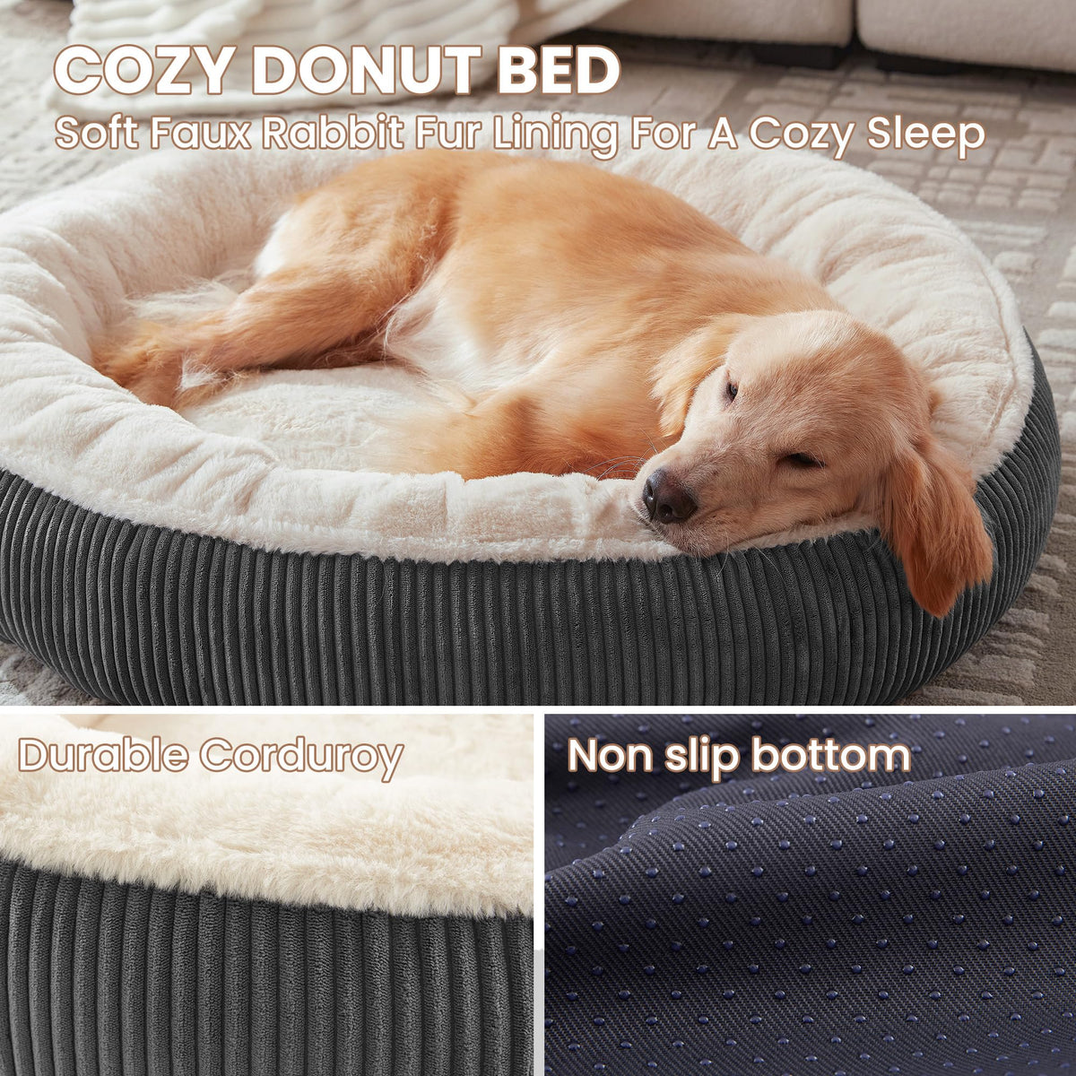 36 inches Dark Grey Donut Dog Bed K223