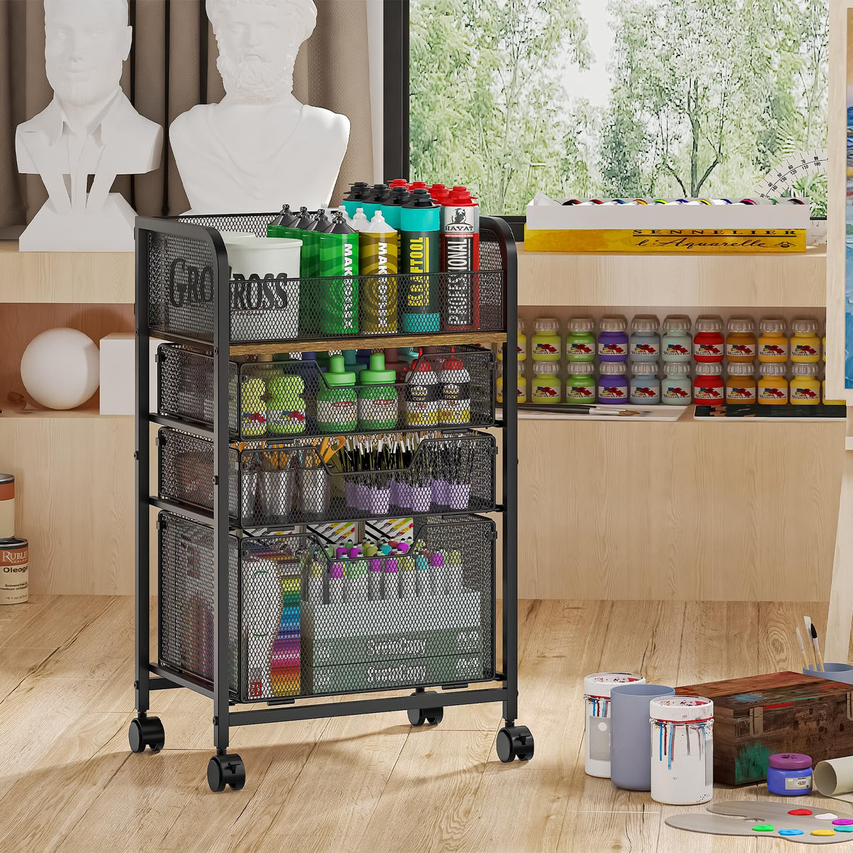 4-Tier Rolling Utility Cart with 3 Drawers E388885