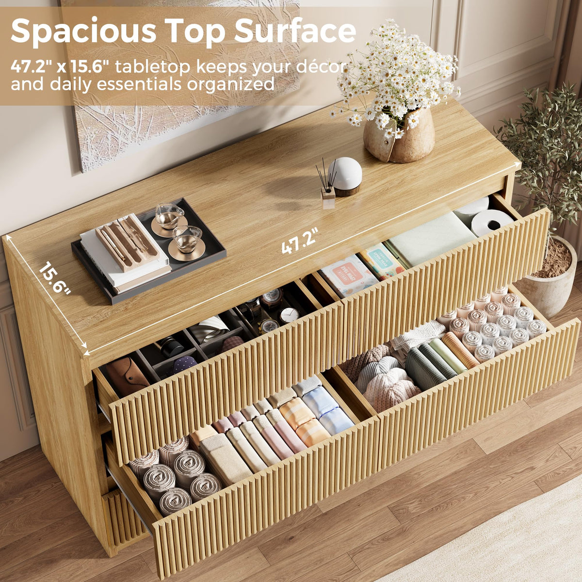 6 Drawer Fluted Wood Dresser B11347