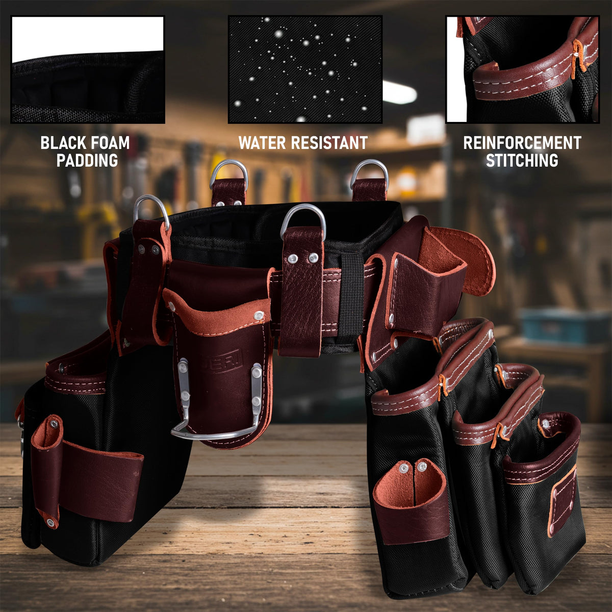 Heavy Duty Leather & 1680D Nylon 26 Pockets Electrician Tool Belt & Bag Combo Q572918
